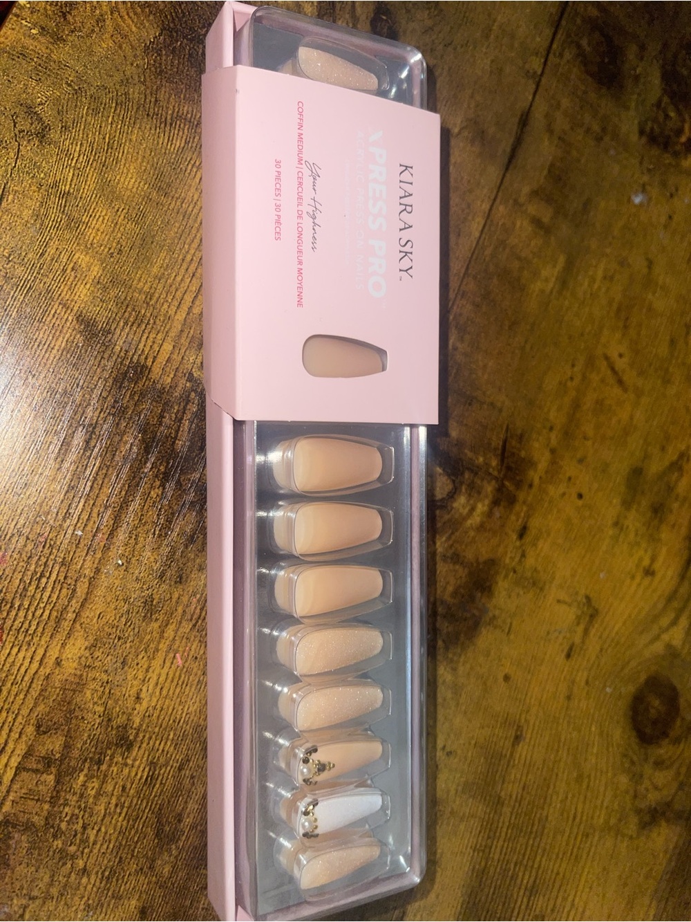 Kiara Nude & White Press-On Nails with Gold Accent